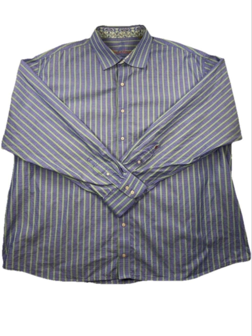 Robert Graham Men's Blue and Green Striped Button Up Shirt Size 3XLB